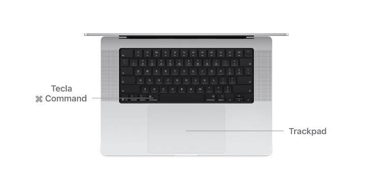 Imagem de cima da tecla Command e trackpad do MacBook Air com chip M4.
