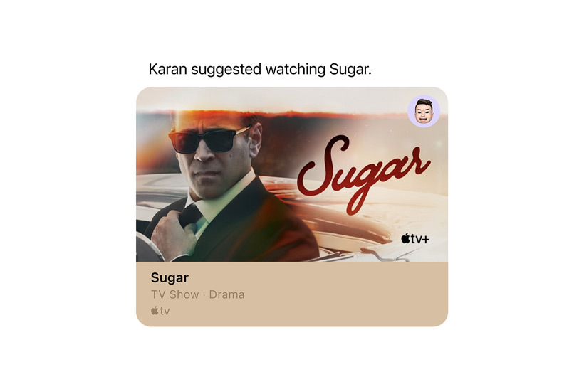 A notification in the Apple TV app reminds you that a contact shared a show recommendation with you