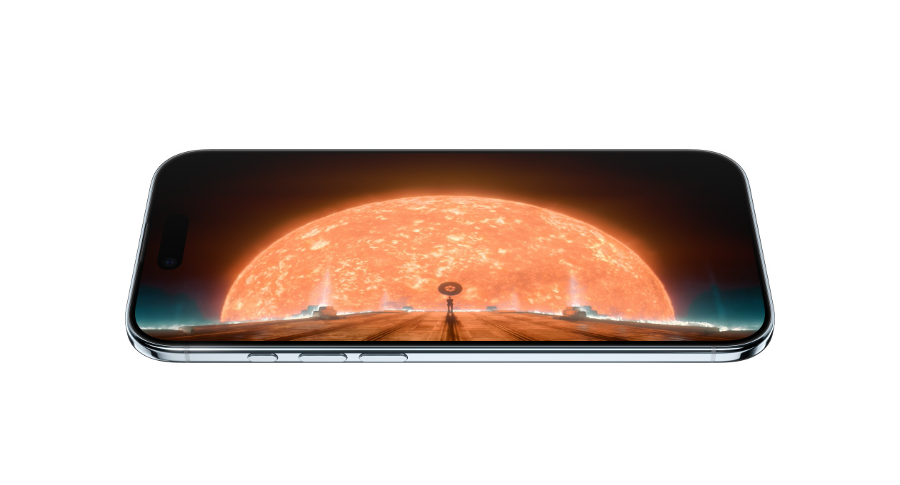 iPhone Air, Vorderseite, Seite, zeigt ein Standbild einer Szene aus der Apple TV+ Serie Foundation
