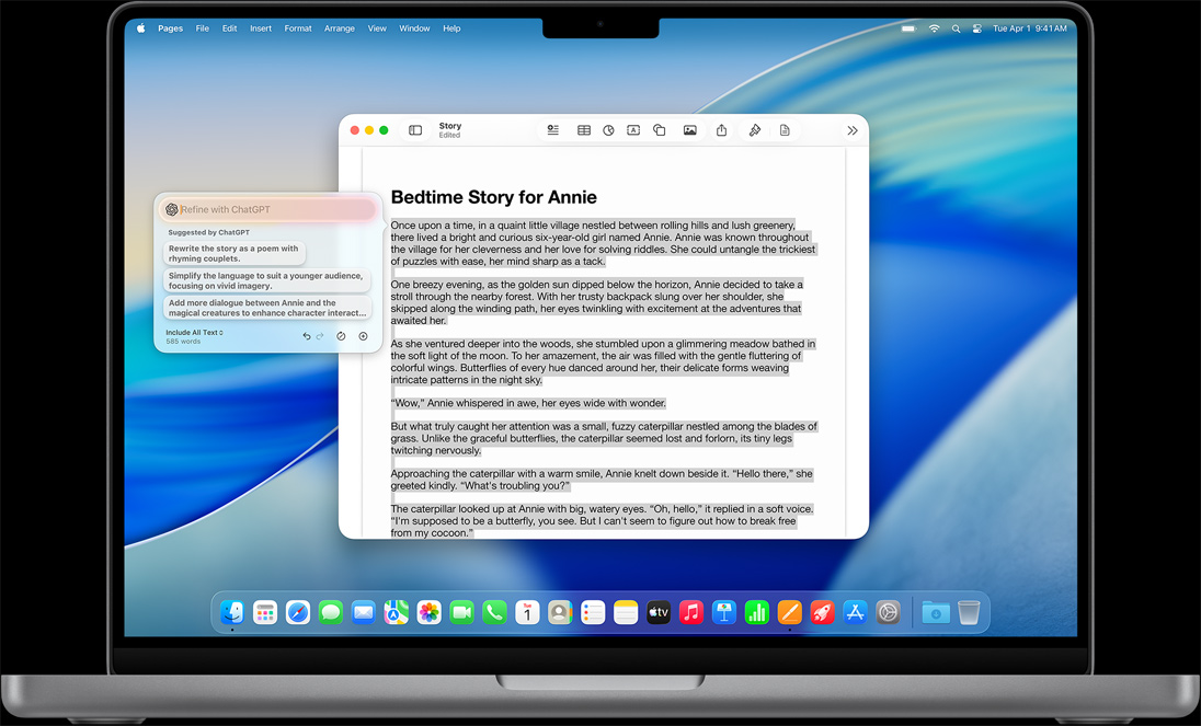 Az Íráseszközök Írás lehetősége egy MacBookon