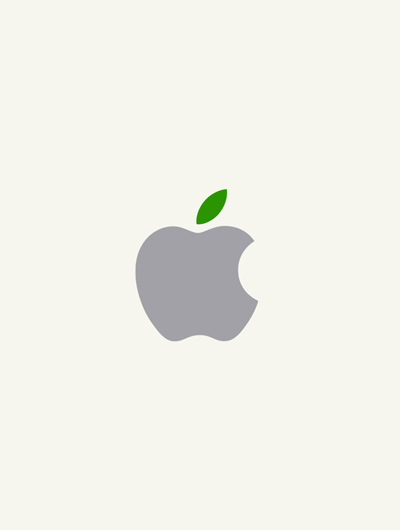 灰色 Apple 標誌，以綠色葉片點綴