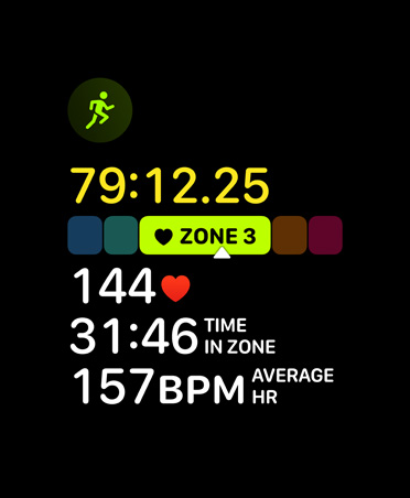 App Exercice, données des Zones de fréquence cardiaque, fréquence cardiaque en Zone 3