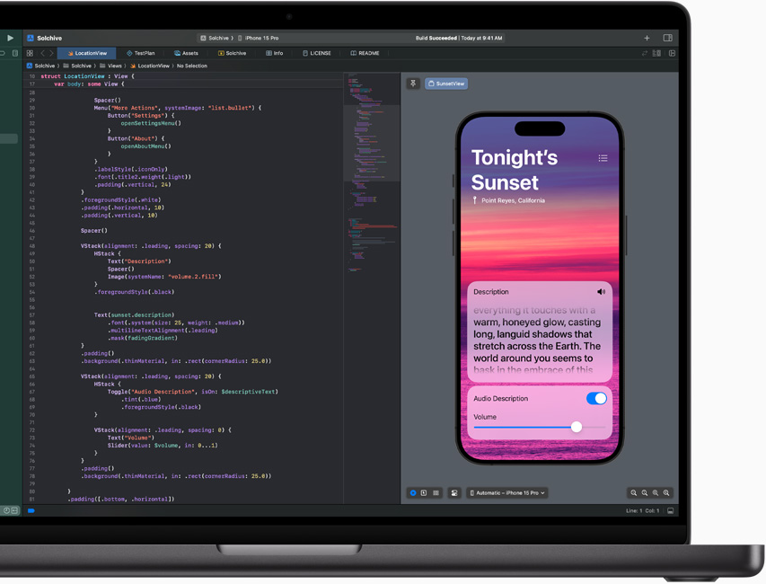 Xcode otevřený na MacBooku Pro