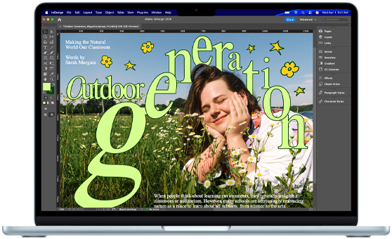 Un MacBook Air con un proyecto de Adobe InDesign en pantalla