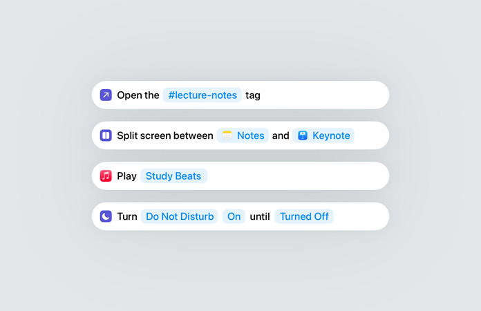 Aplikacja Skróty w Apple Intelligence wskazująca na korzystanie z Inteligentnych akcji