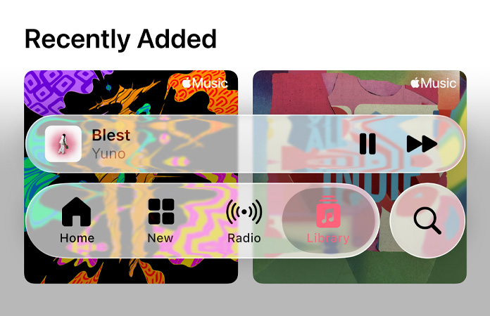 Les commandes translucides dans Apple Music réfractent l’arrière-plan